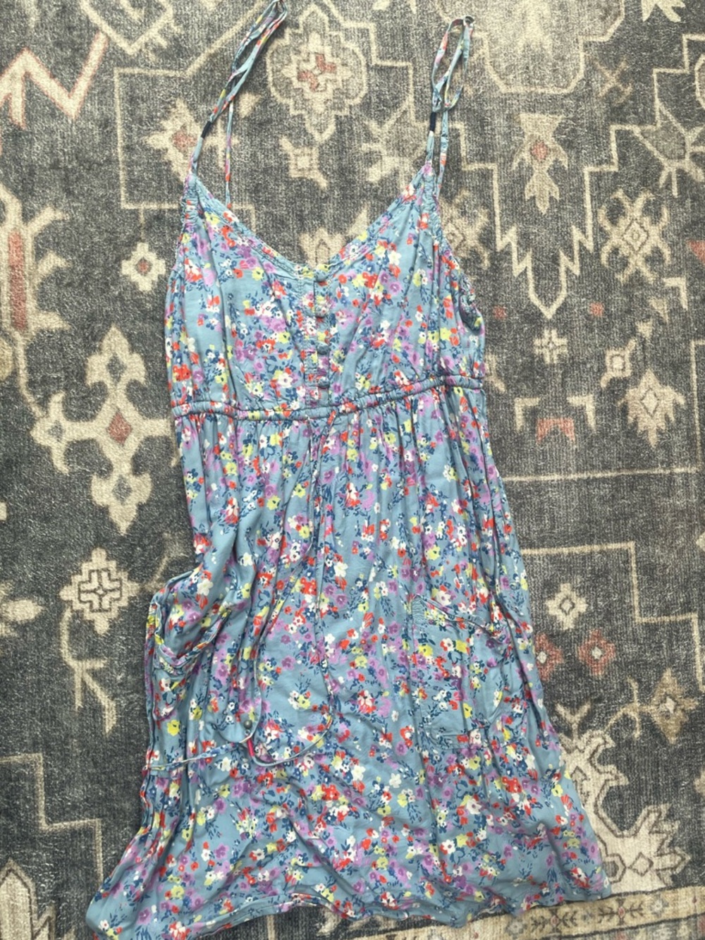 aerie Light Blue Floral Trim Sundress